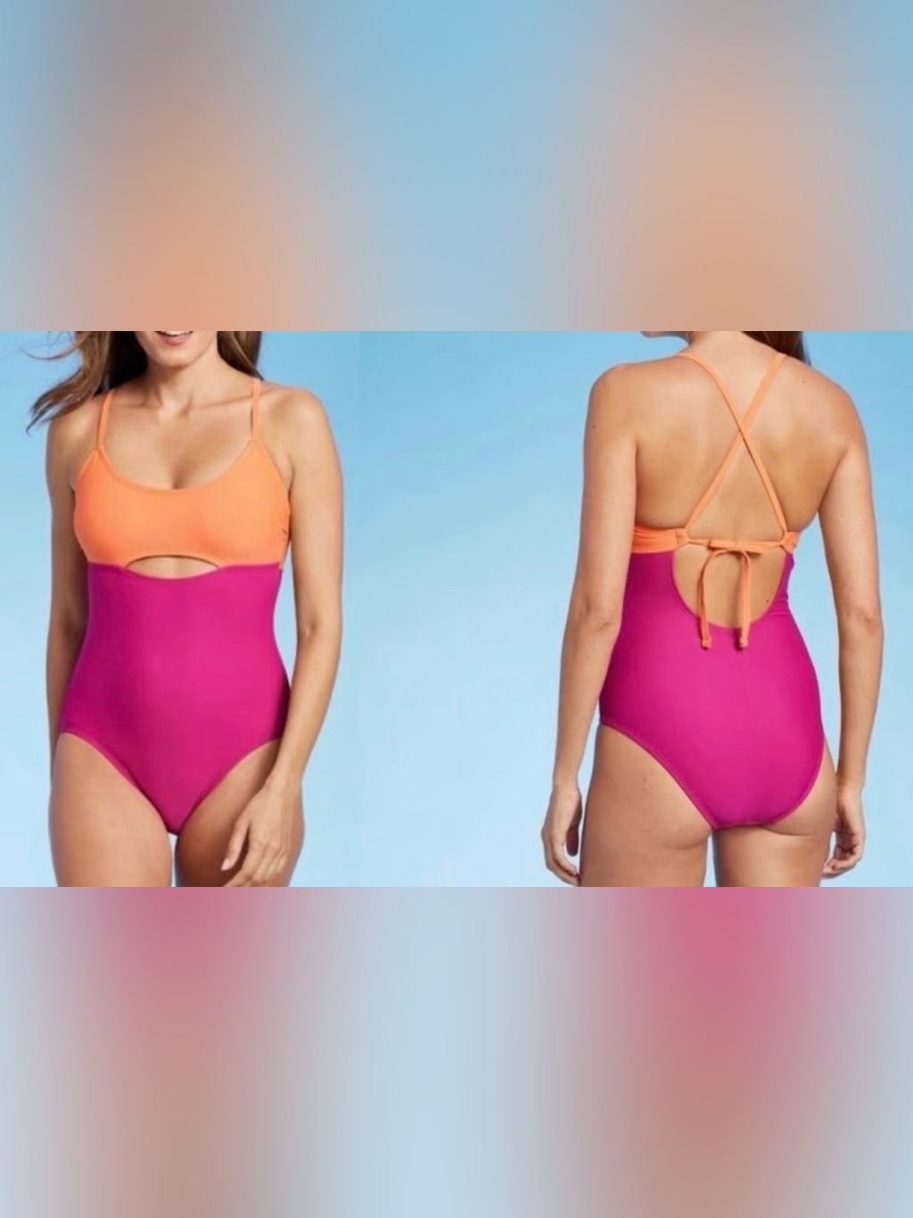 Kona Sol Orange And Magenta Colorblock One-Piece Swimsuit
